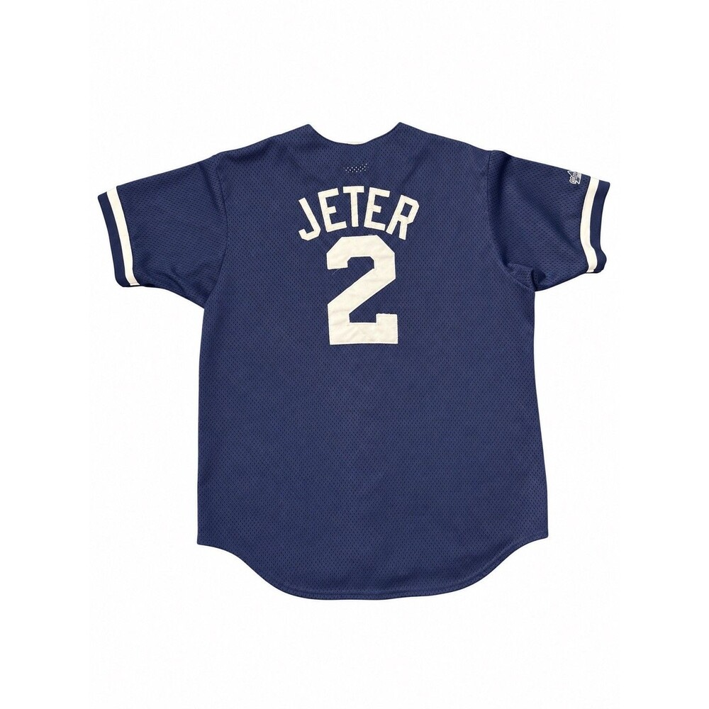 Vintage 90s Majestic New York Yankees Derek Jeter 2 Jersey Navy Blue MLB Mens L